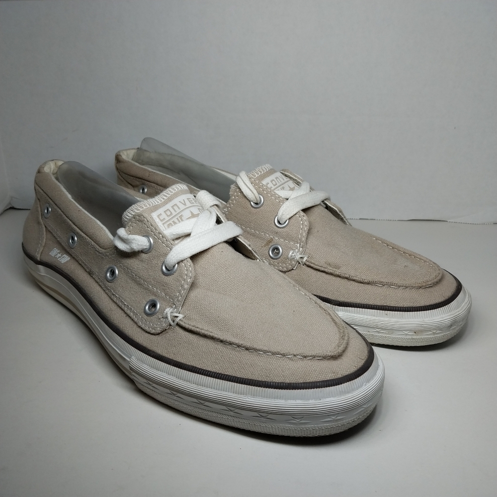 CONVERSE MEN 8.5 BEIGE CANVAS BOAT SHOES All-Star One Star Sneakers